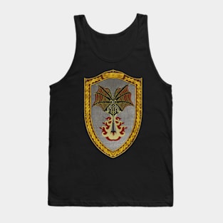 Crimson Defiance (Shield Gold Celtic Rope on Wood) Tank Top